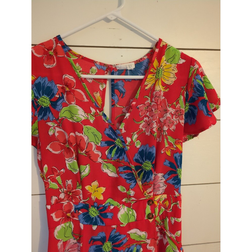 Sienna Sky M red floral wrap dress fall boho classic